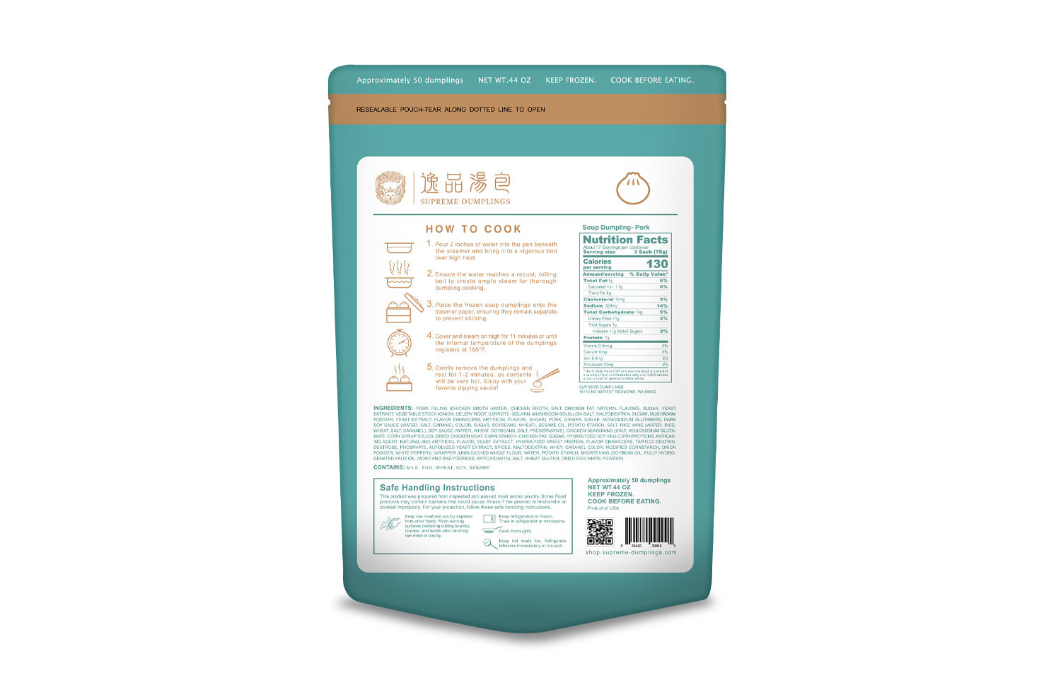 Supreme Dumplings nutrition and ingredient details, ensuring a healthy and refined Taiwanese flavor profile for every customer.